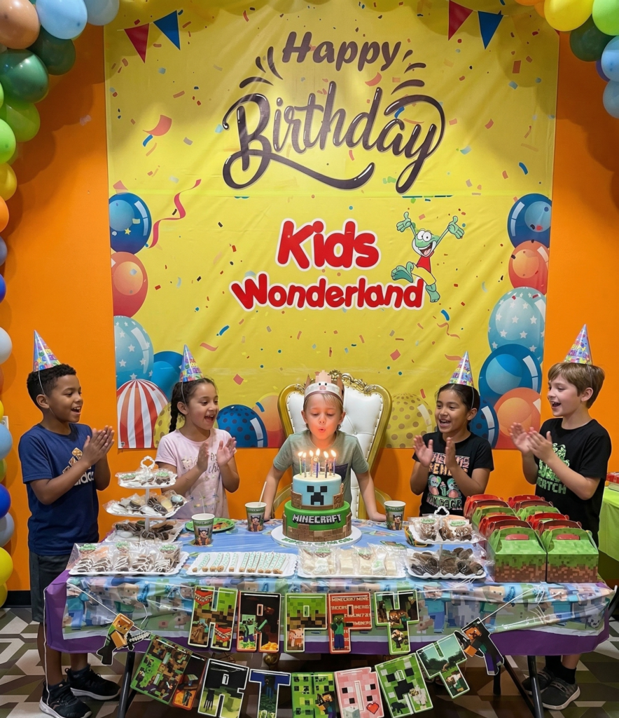 Kids celebrating a birthday party at Kids Wonderland McAllen